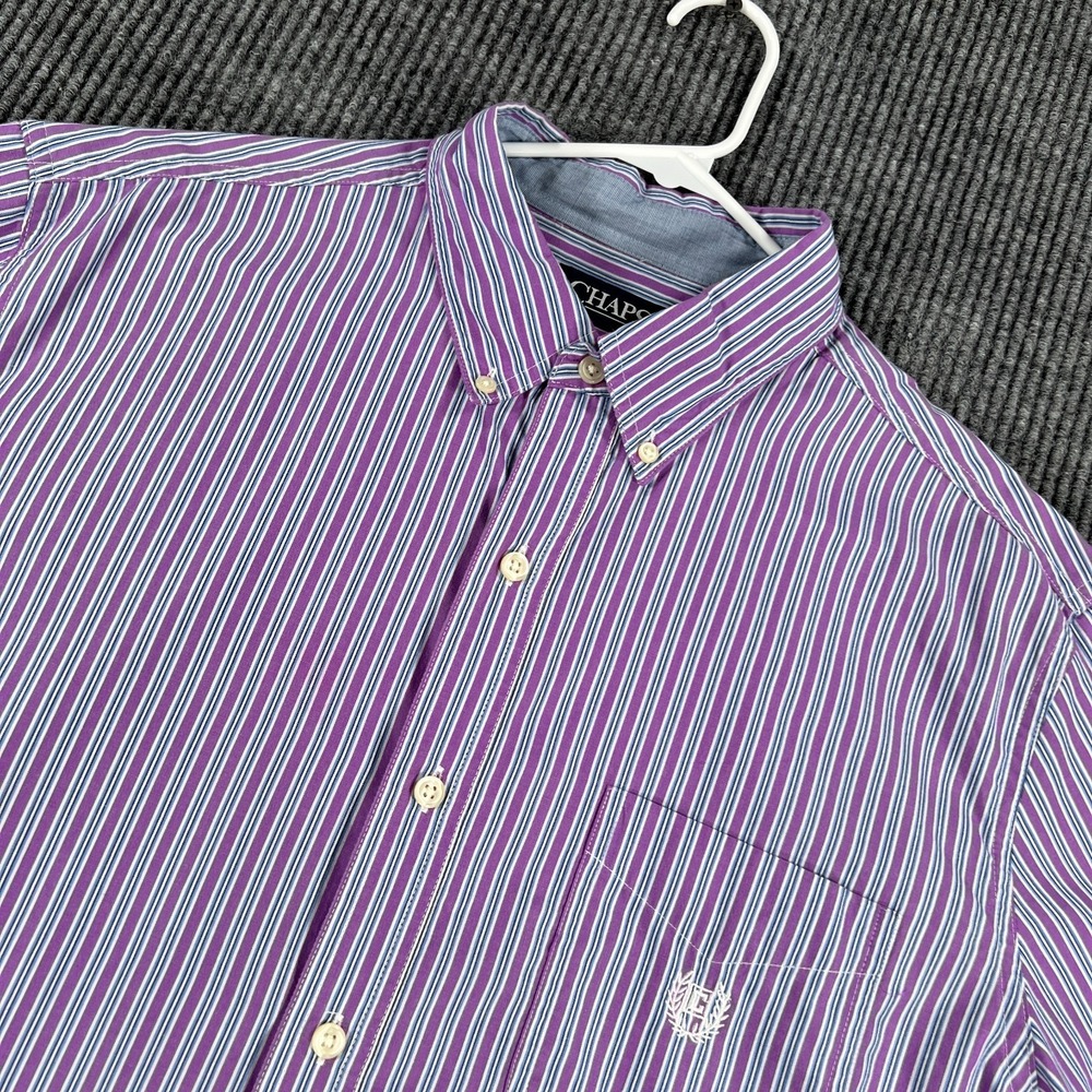 Chaps Shirt Mens Large Purple Striped Long Sleeve Button Down Casual Comfort